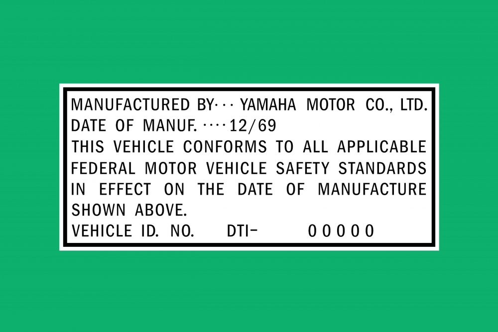 Classic Transfers Yamaha DT1 VIN Label Yamaha RT1 VIN Label Yahama